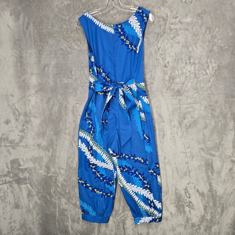 Lee's‎ Fashion Jumpsuit Women M Blue Hawaiian Tropical Floral Lei Pockets Light - Picture 2 of 14